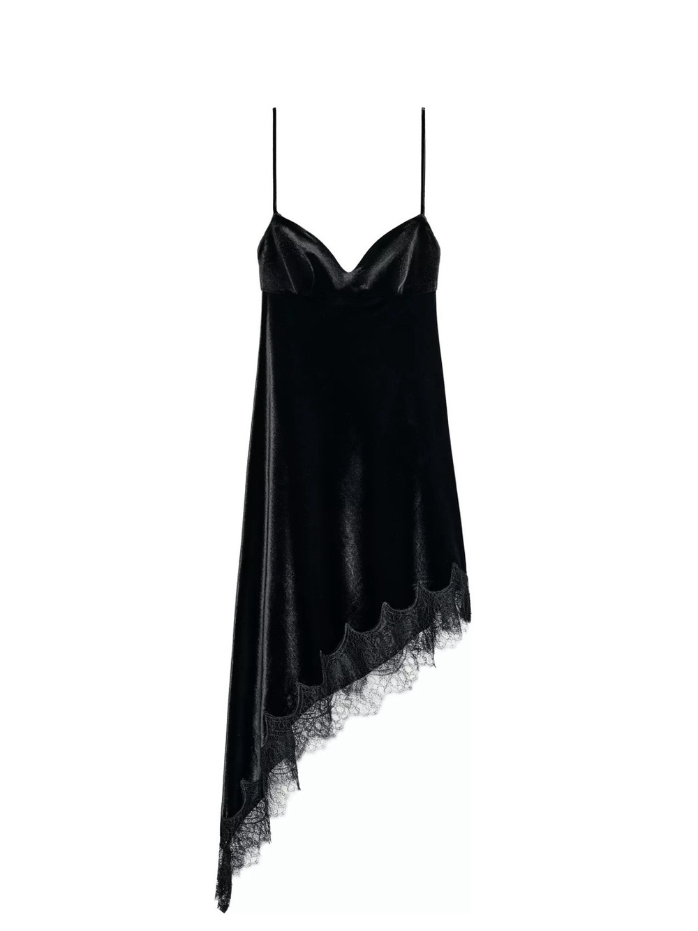 Zara NWOT Asymmetrical Black VELVET Lace Slip Dress Medium